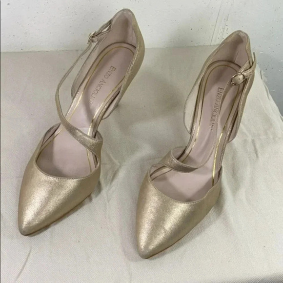 Enzo Angiolini Gold Metallic Pointed Toe Heels Ankle Strap Occasion Party Shoes - Picture 2 of 10